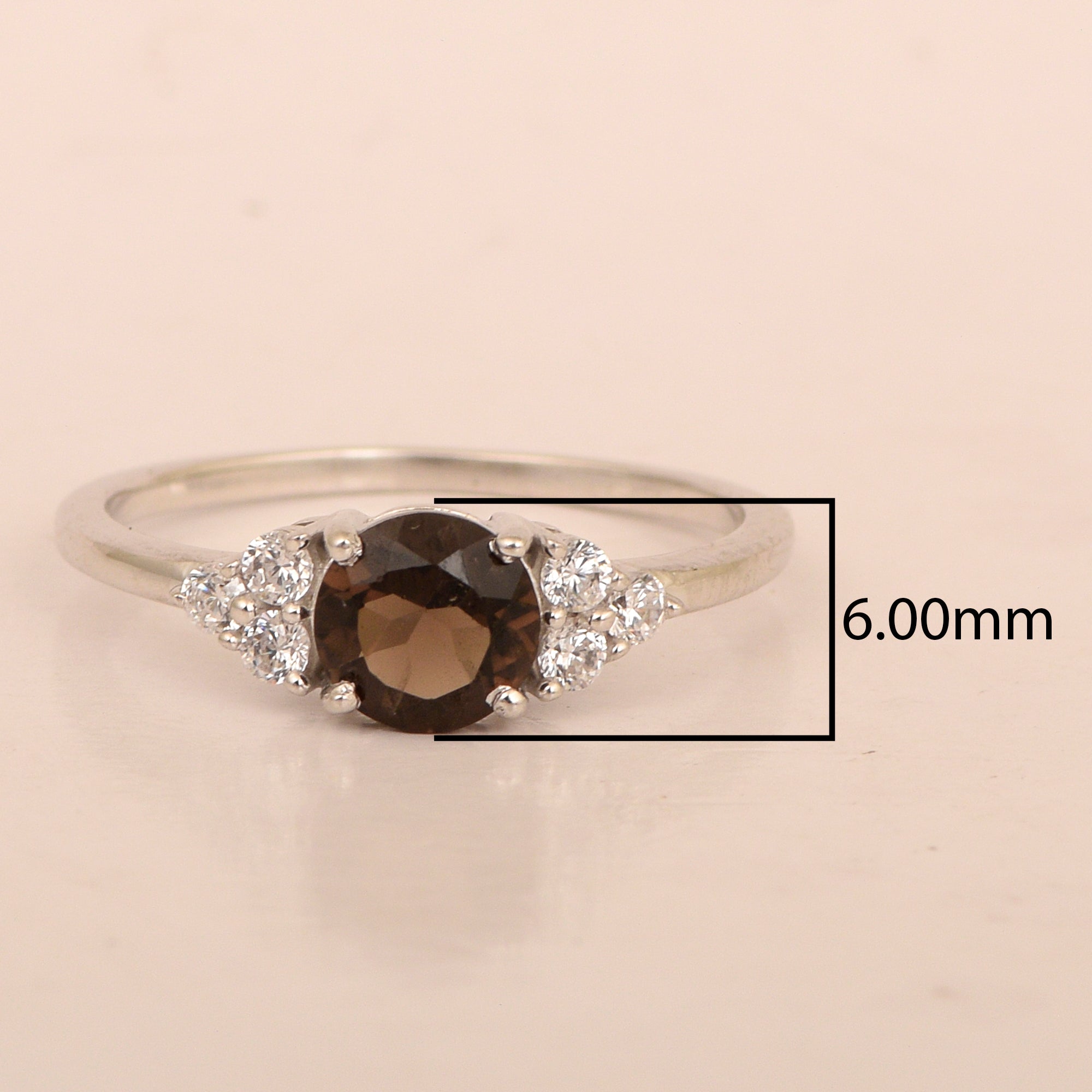 Solitaire Round 0.60 Ctw Smoky Quartz Sterling Silver 925 Women Engagement Ring - Kimaya INC