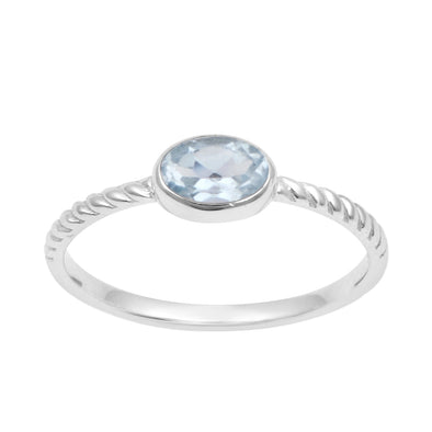 925 Sterling Silver Oval 0.35 Ctw Aquamarine Stackable Ring - Kimaya INC