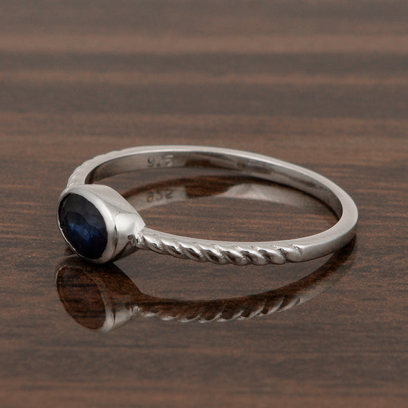 925 Sterling Silver Oval 0.35 Ctw Blue Sapphire Stackable Ring - Kimaya INC
