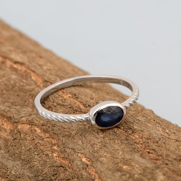 925 Sterling Silver Oval 0.35 Ctw Blue Sapphire Stackable Ring - Kimaya INC