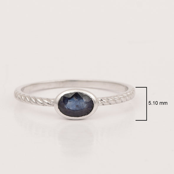 925 Sterling Silver Oval 0.35 Ctw Blue Sapphire Stackable Ring - Kimaya INC