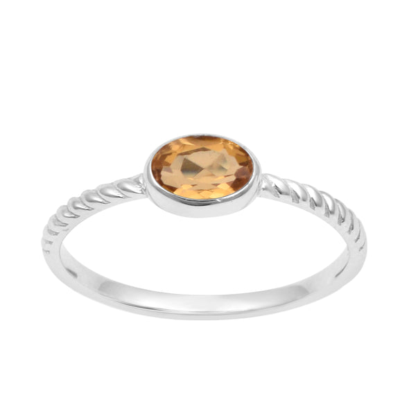 925 Sterling Silver Oval 0.35 Ctw Citrine Stackable Ring - Kimaya INC