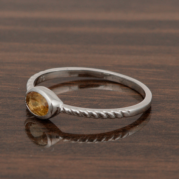 925 Sterling Silver Oval 0.35 Ctw Citrine Stackable Ring - Kimaya INC