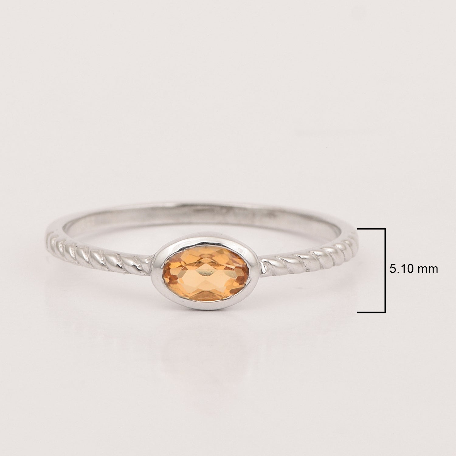 925 Sterling Silver Oval 0.35 Ctw Citrine Stackable Ring - Kimaya INC