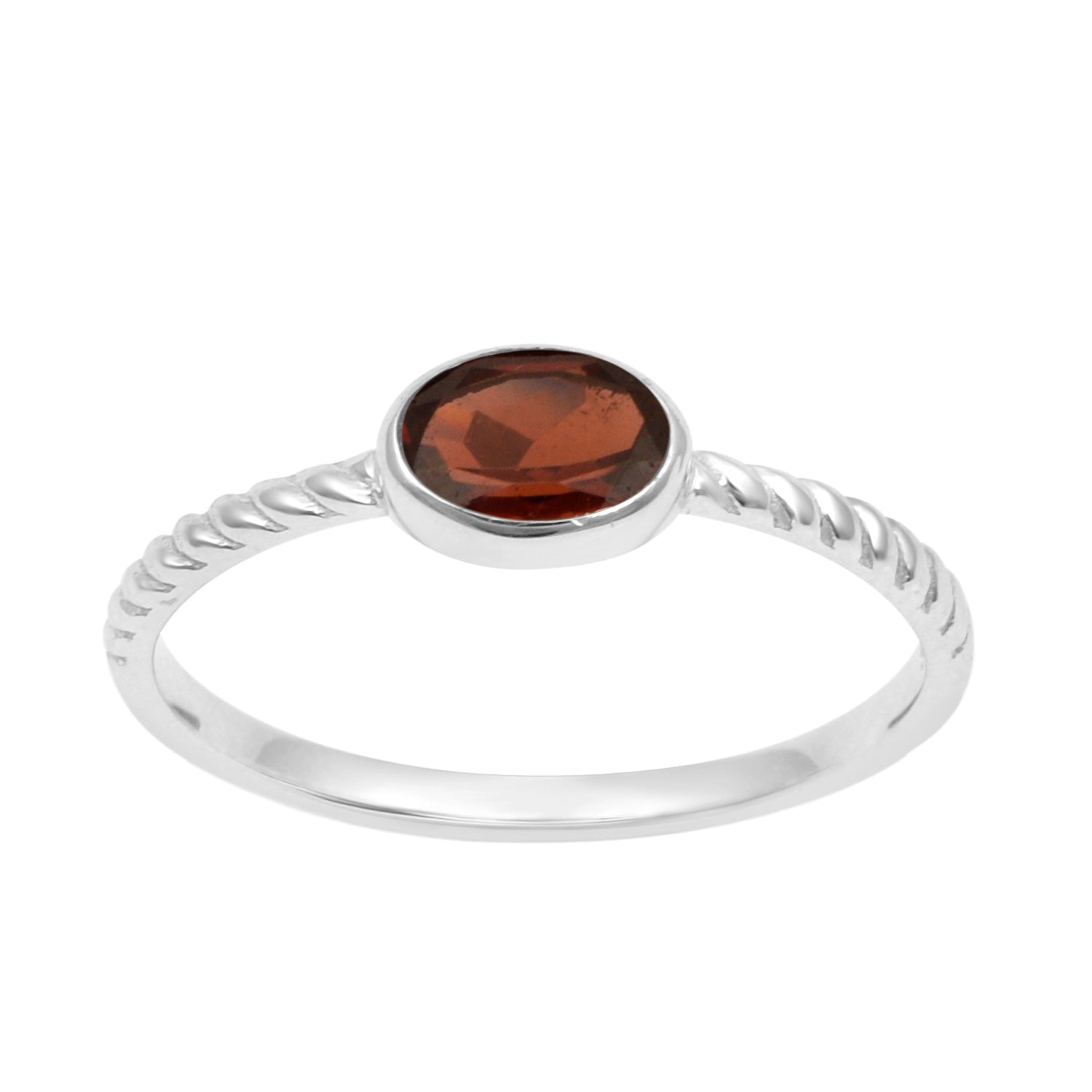 925 Sterling Silver Oval 0.35 Ctw Garnet Stackable Ring - Kimaya INC