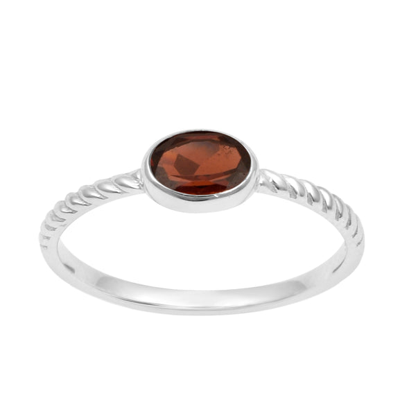 925 Sterling Silver Oval 0.35 Ctw Garnet Stackable Ring - Kimaya INC