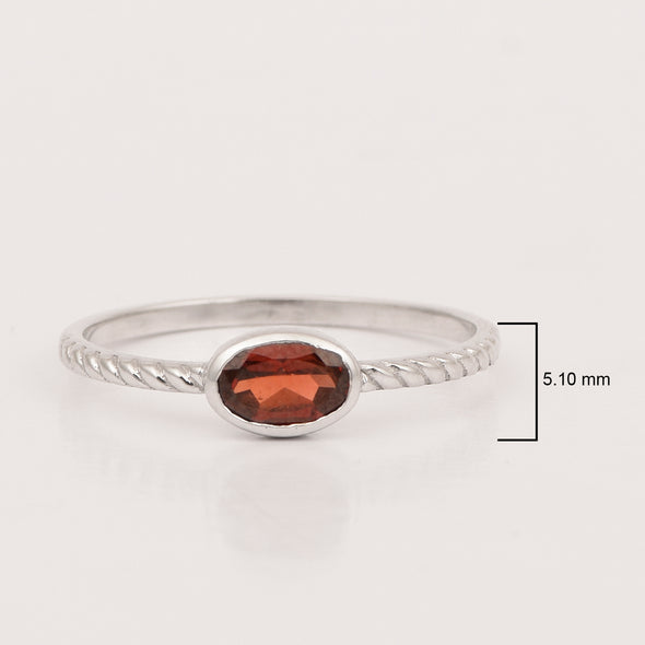 925 Sterling Silver Oval 0.35 Ctw Garnet Stackable Ring - Kimaya INC