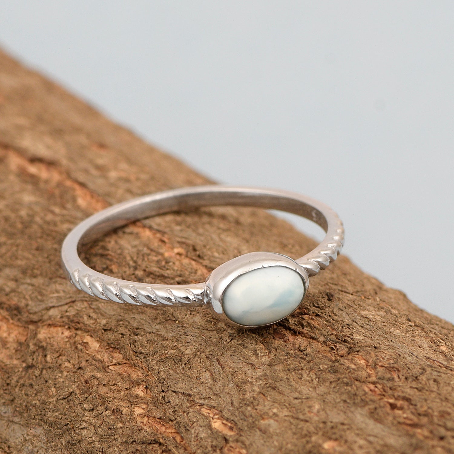 925 Sterling Silver Oval 0.35 Ctw Larimar Stackable Ring - Kimaya INC