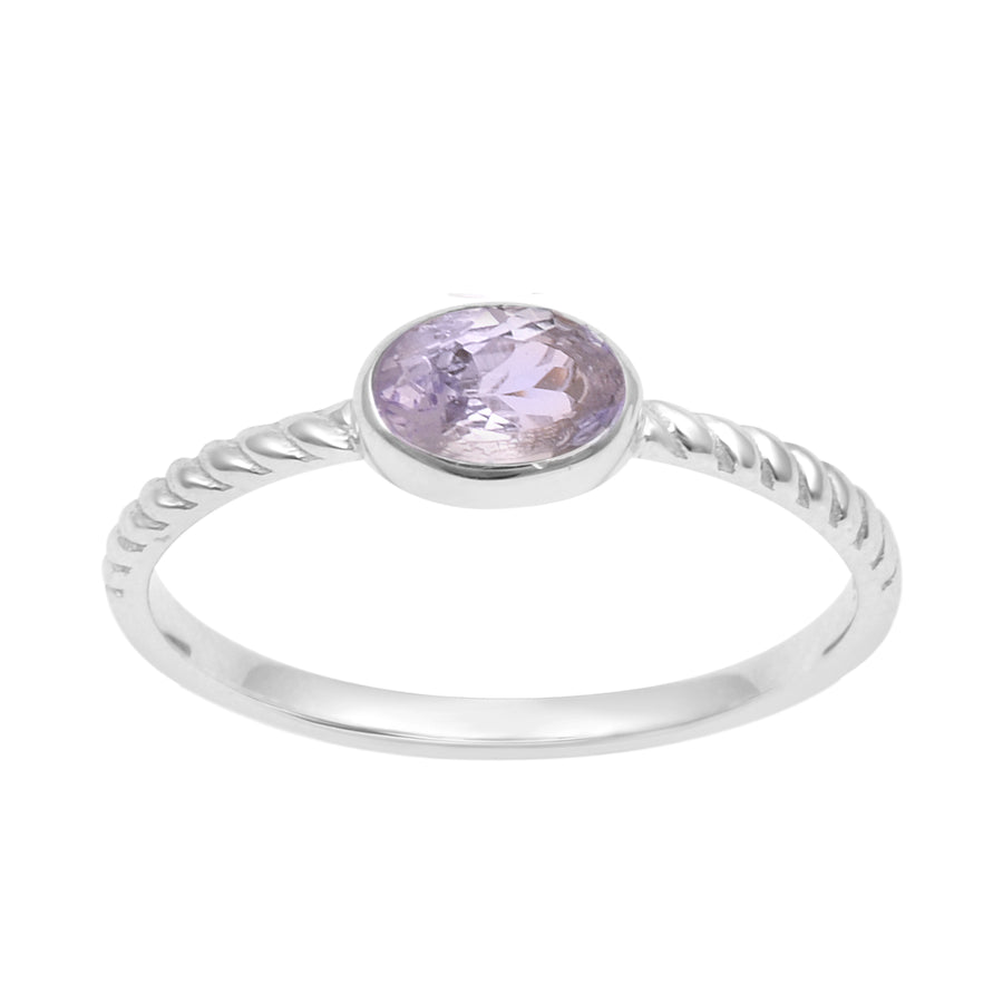Tanzanite Solitaire Twisted Rope Ring - Sterling Silver