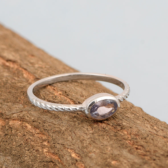 925 Sterling Silver Oval 0.35 Ctw Tanzanite Stackable Ring - Kimaya INC