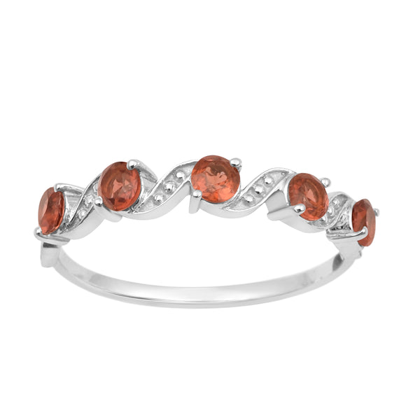 0.65 Ctw Round Garnet 925 Sterling Silver Half Eternity Women Ring - Kimaya INC