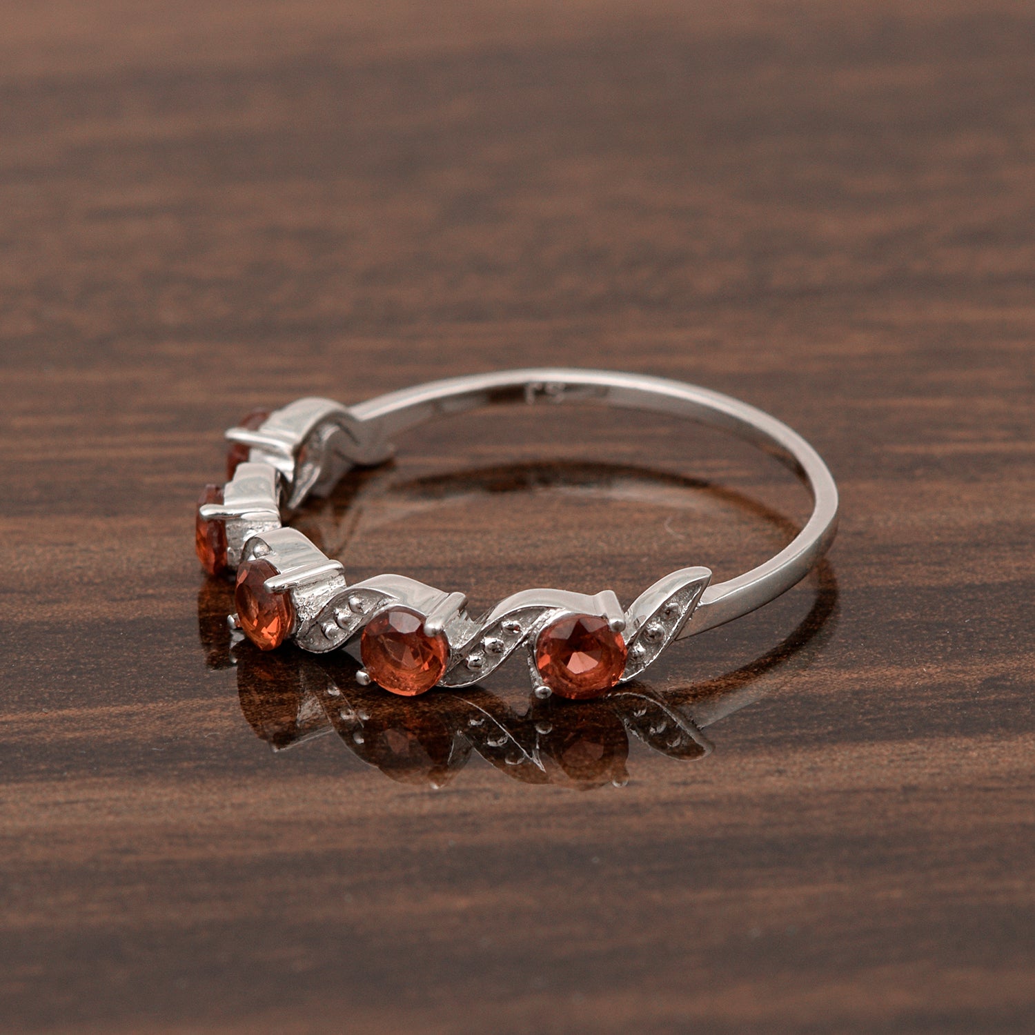 0.65 Ctw Round Garnet 925 Sterling Silver Half Eternity Women Ring - Kimaya INC