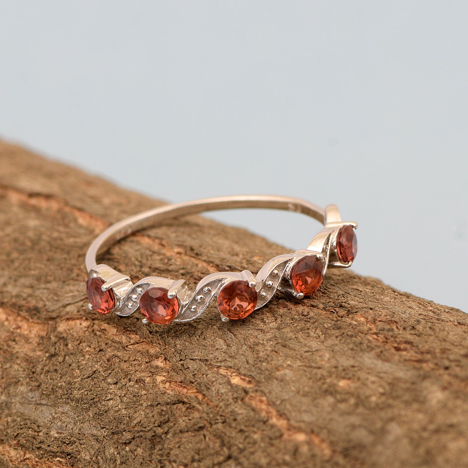 0.65 Ctw Round Garnet 925 Sterling Silver Half Eternity Women Ring - Kimaya INC