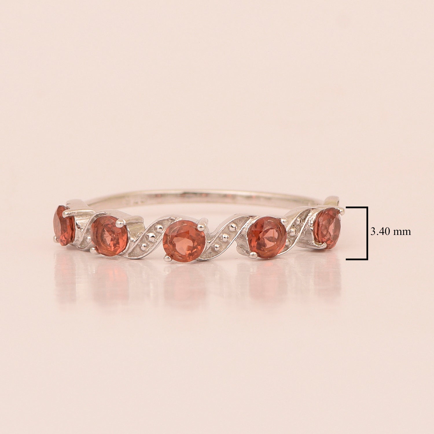 0.65 Ctw Round Garnet 925 Sterling Silver Half Eternity Women Ring - Kimaya INC
