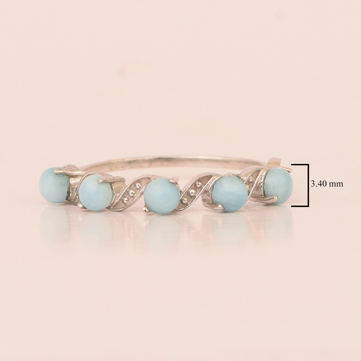 0.65 Ctw Round Larimar 925 Sterling Silver Half Eternity Women Ring - Kimaya INC
