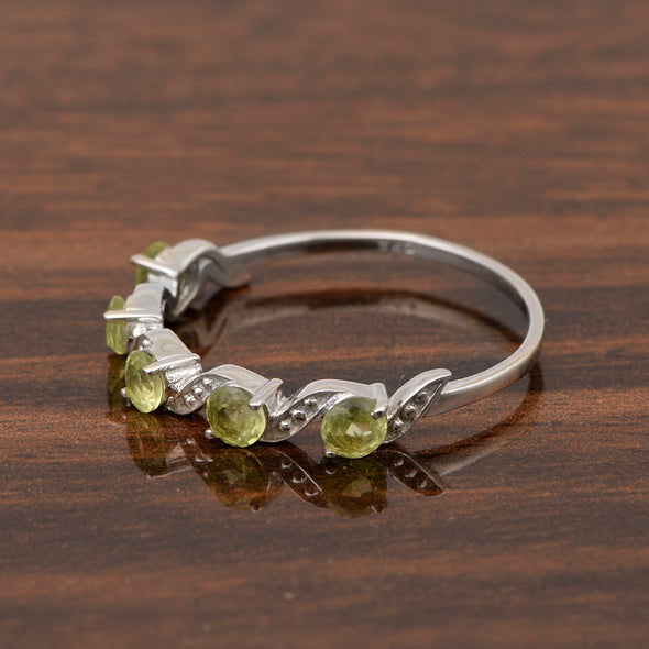 0.65 Ctw Round Peridot 925 Sterling Silver Half Eternity Women Ring - Kimaya INC