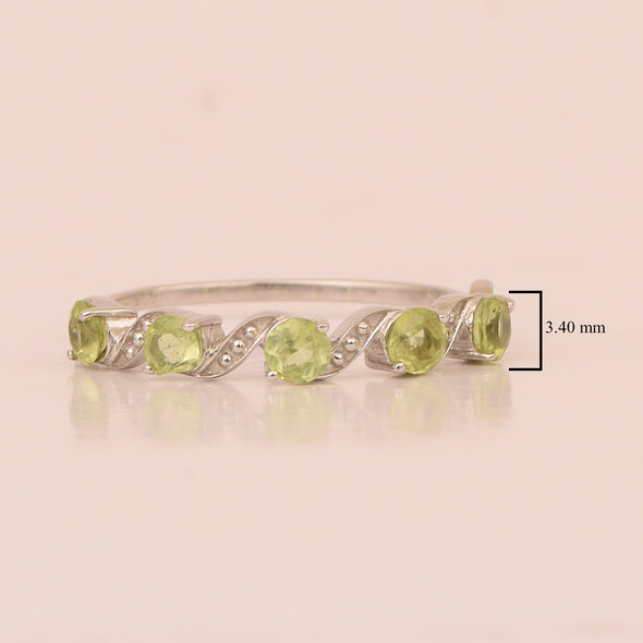 0.65 Ctw Round Peridot 925 Sterling Silver Half Eternity Women Ring - Kimaya INC