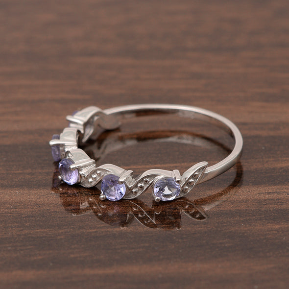 0.65 Ctw Round Tanzanite 925 Sterling Silver Half Eternity Women Ring - Kimaya INC