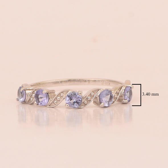 0.65 Ctw Round Tanzanite 925 Sterling Silver Half Eternity Women Ring - Kimaya INC