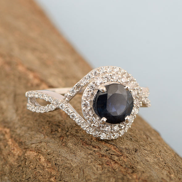 925 Sterling Silver 1.50 Ctw Blue Sapphire Women Wedding Rings - Kimaya INC