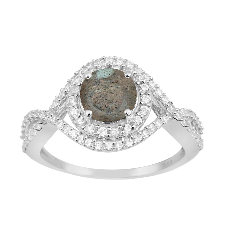 Labradorite Split Shank Halo Ring - Sterling Silver