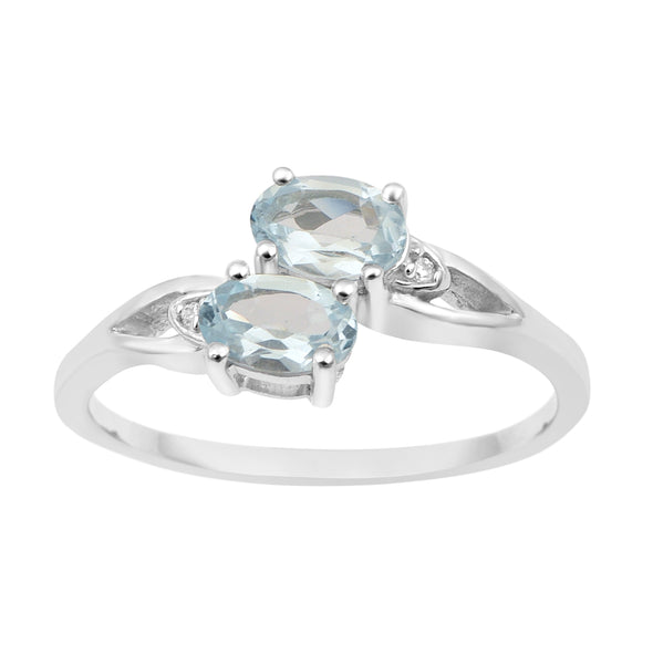 0.90 Ctw Oval Aquamarine 925 Sterling Silver Dual Stone Stackable Women Ring - Kimaya INC
