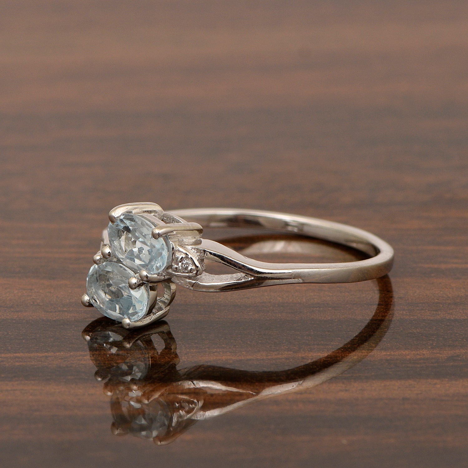0.90 Ctw Oval Aquamarine 925 Sterling Silver Dual Stone Stackable Women Ring - Kimaya INC