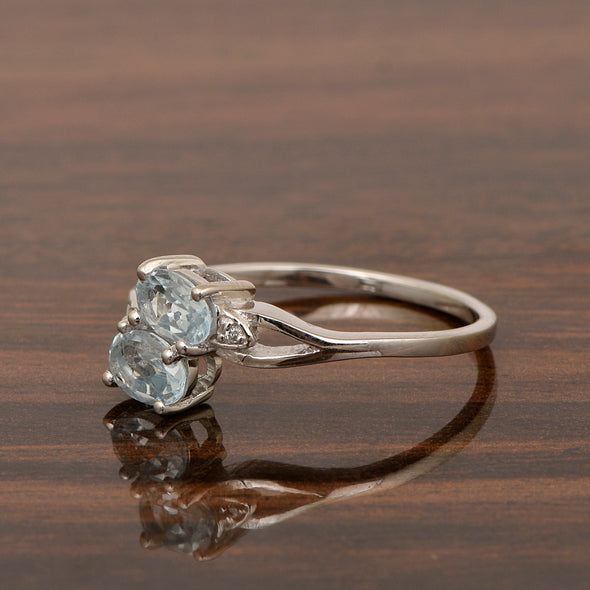 0.90 Ctw Oval Aquamarine 925 Sterling Silver Dual Stone Stackable Women Ring - Kimaya INC