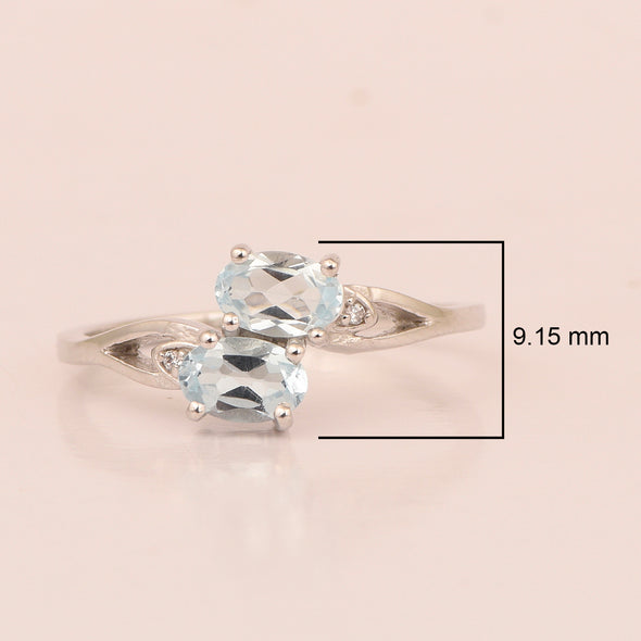 0.90 Ctw Oval Aquamarine 925 Sterling Silver Dual Stone Stackable Women Ring - Kimaya INC