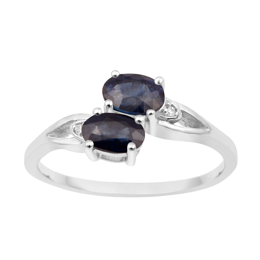 Blue Sapphire Dual Stone Bypass Ring - Sterling Silver