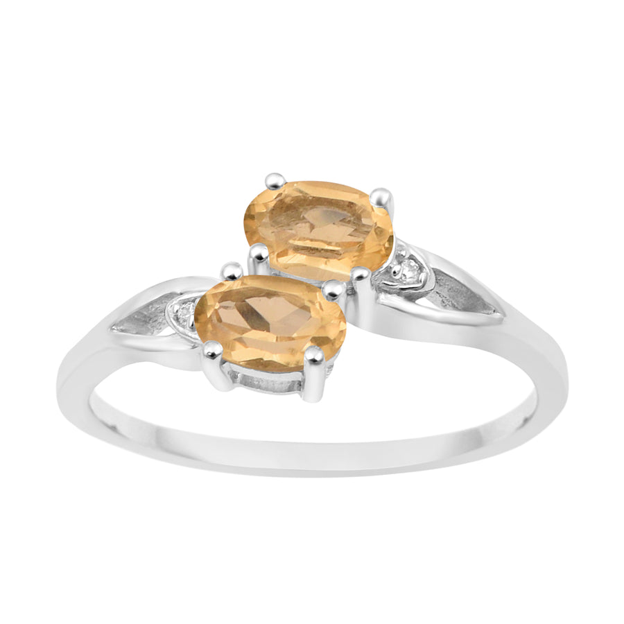 Citrine Dual Stone Bypass Ring - Sterling Silver