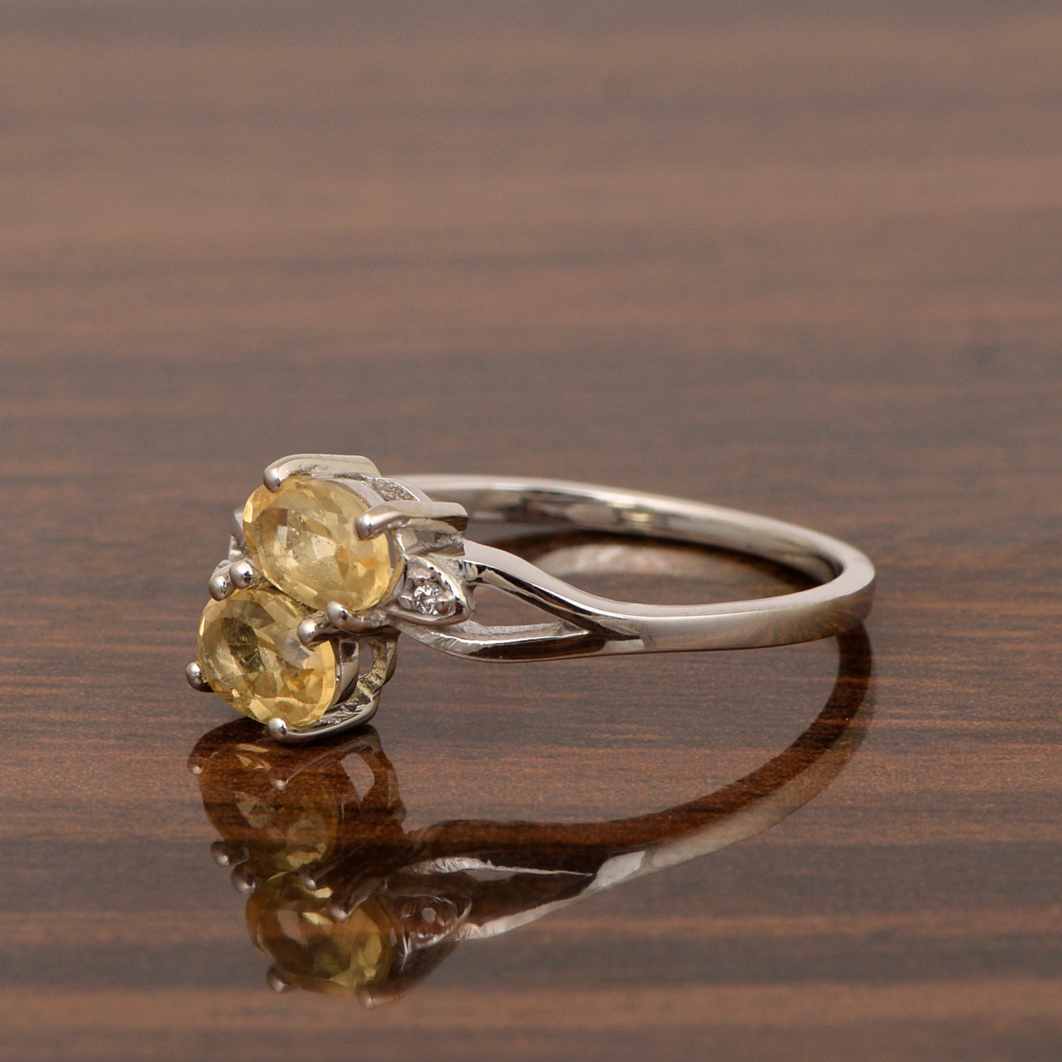 0.90 Ctw Oval Citrine 925 Sterling Silver Dual Stone Stackable Women Ring - Kimaya INC