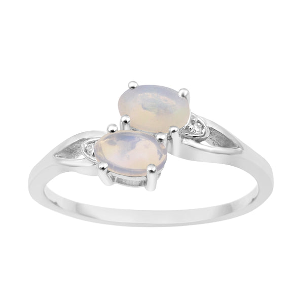 0.90 Ctw Oval Opal 925 Sterling Silver Dual Stone Stackable Women Ring - Kimaya INC