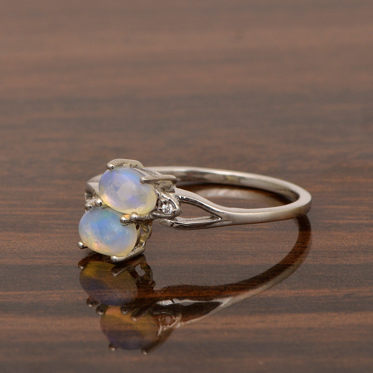 0.90 Ctw Oval Opal 925 Sterling Silver Dual Stone Stackable Women Ring - Kimaya INC