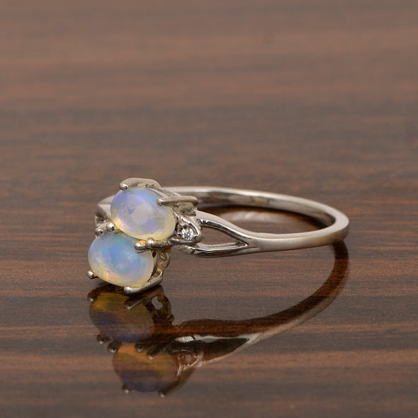 0.90 Ctw Oval Opal 925 Sterling Silver Dual Stone Stackable Women Ring - Kimaya INC