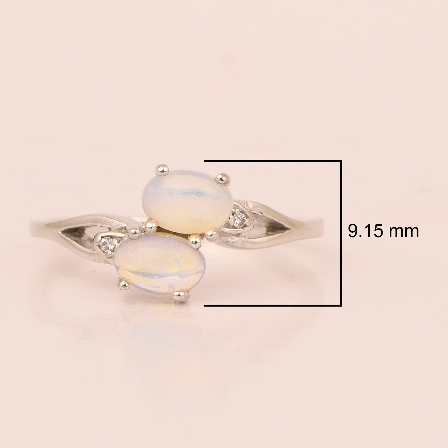 0.90 Ctw Oval Opal 925 Sterling Silver Dual Stone Stackable Women Ring - Kimaya INC