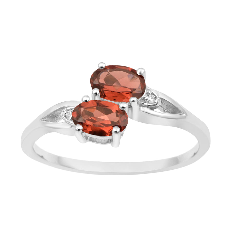 Garnet Dual Stone Bypass Ring - Sterling Silver