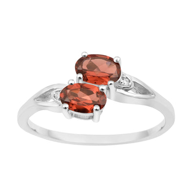 0.90 Ctw Oval Garnet 925 Sterling Silver Dual Stone Stackable Women Ring - Kimaya INC