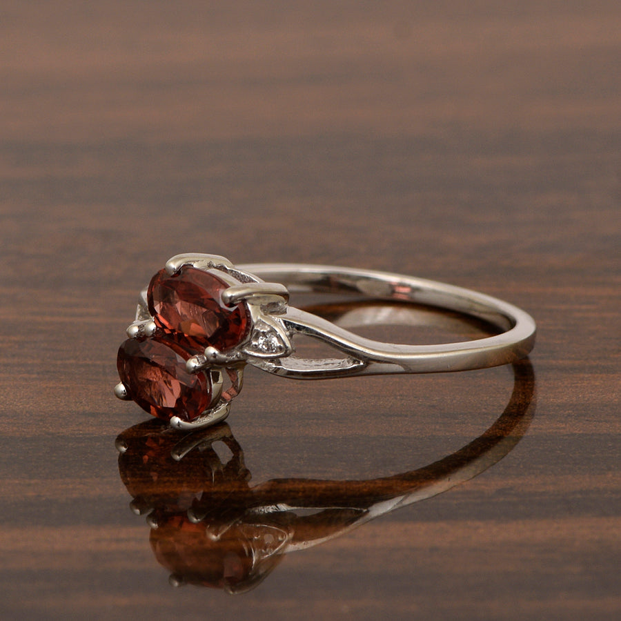 Garnet Dual Stone Bypass Ring - Sterling Silver