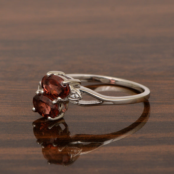 0.90 Ctw Oval Garnet 925 Sterling Silver Dual Stone Stackable Women Ring - Kimaya INC
