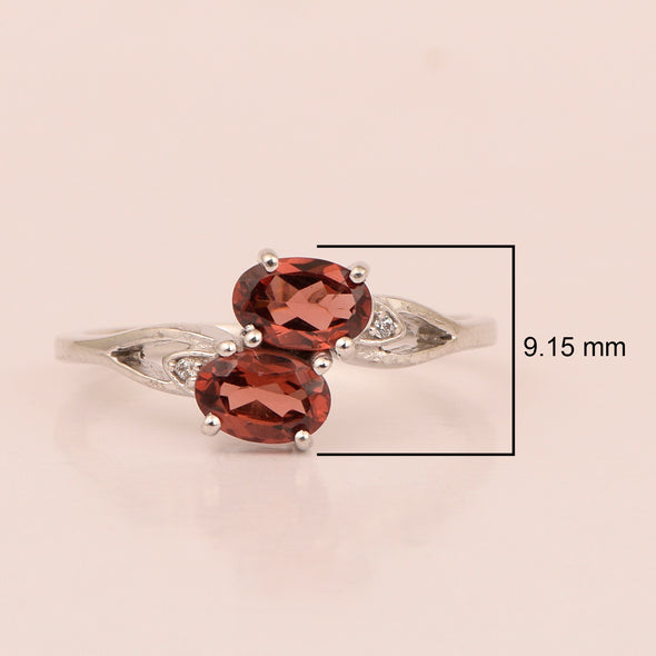 0.90 Ctw Oval Garnet 925 Sterling Silver Dual Stone Stackable Women Ring - Kimaya INC