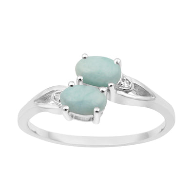 0.90 Ctw Oval Larimar 925 Sterling Silver Dual Stone Stackable Women Ring - Kimaya INC