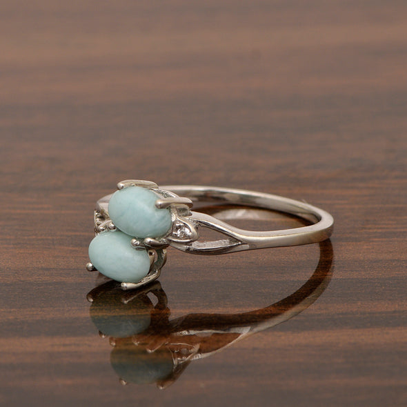 0.90 Ctw Oval Larimar 925 Sterling Silver Dual Stone Stackable Women Ring - Kimaya INC