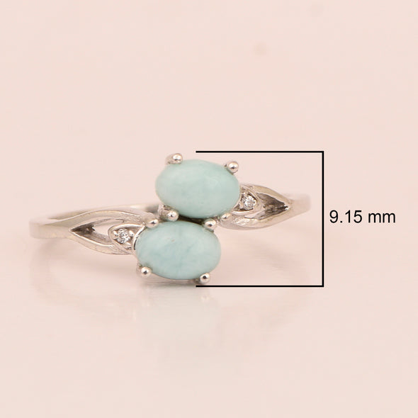 0.90 Ctw Oval Larimar 925 Sterling Silver Dual Stone Stackable Women Ring - Kimaya INC