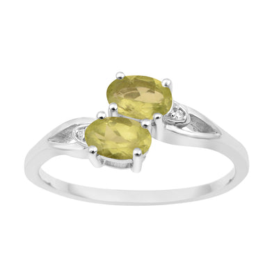 0.90 Ctw Oval Peridot 925 Sterling Silver Dual Stone Stackable Women Ring - Kimaya INC
