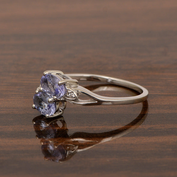 0.90 Ctw Oval Tanzanite 925 Sterling Silver Dual Stone Stackable Women Ring - Kimaya INC