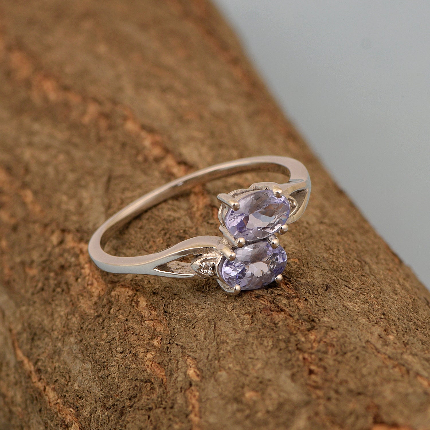 0.90 Ctw Oval Tanzanite 925 Sterling Silver Dual Stone Stackable Women Ring - Kimaya INC