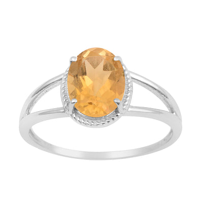 925 Sterling Silver Oval 2 Ctw Citrine Women Engagement Ring - Kimaya INC