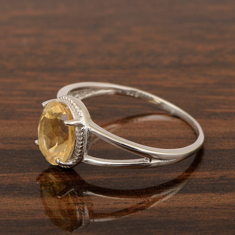 Citrine Solitaire Split Shank Ring - Sterling Silver