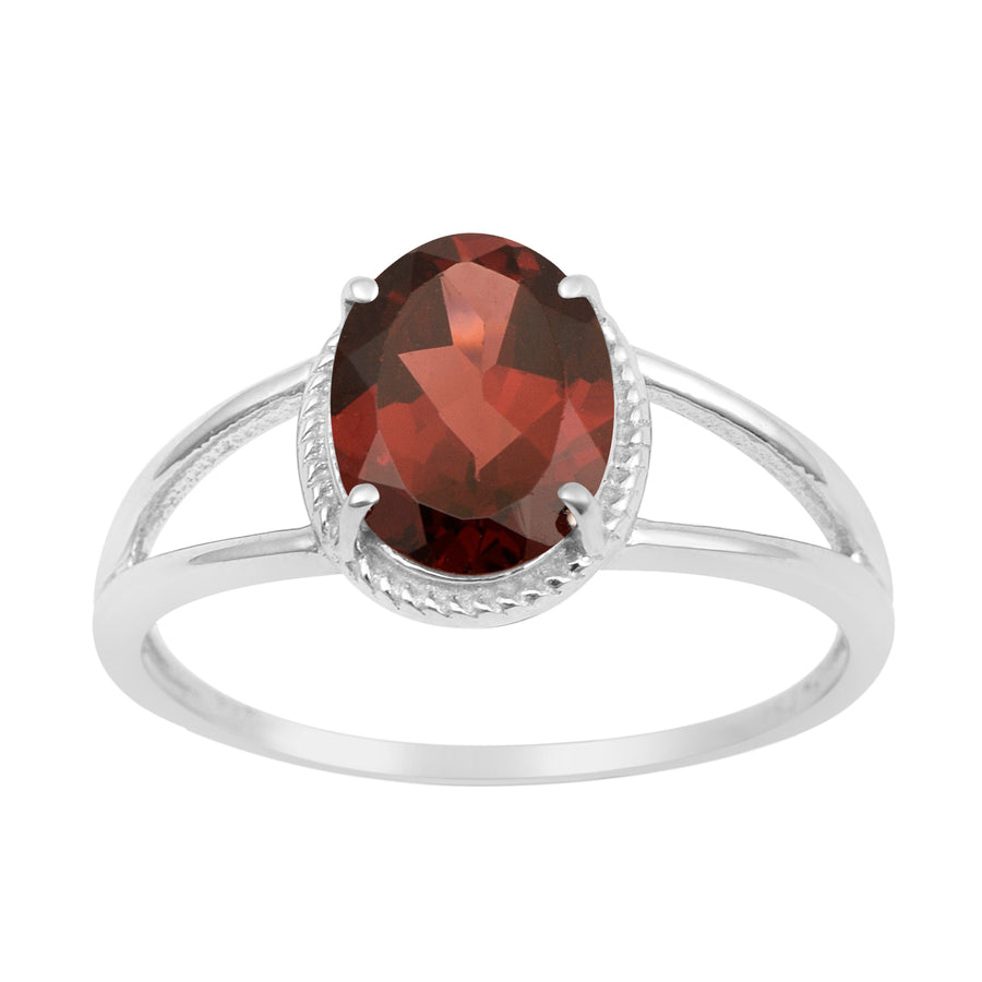 Garnet Solitaire Split Shank Ring - Sterling Silver